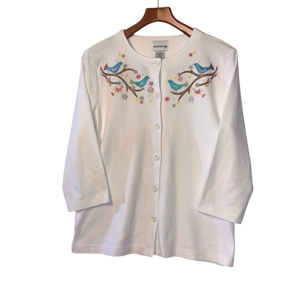 Breckenridge White Embroidered  cardigan sz M